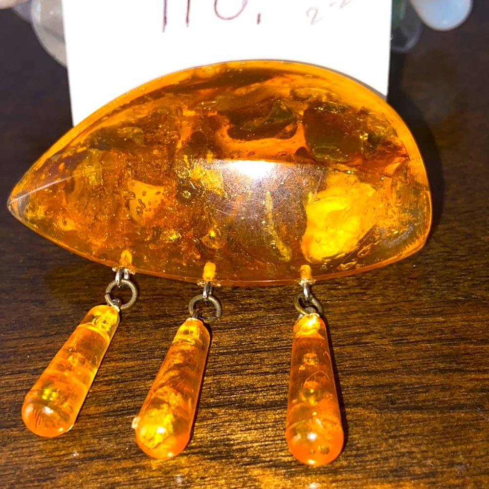 Huge Real Honey Amber Chunks Brooch Pin Handmade